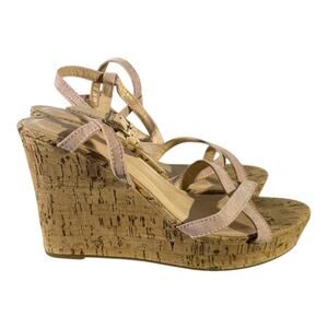 Lulus Women’s Espadrille Strappy Wedges Pink Tan Size 8 Chunky Block